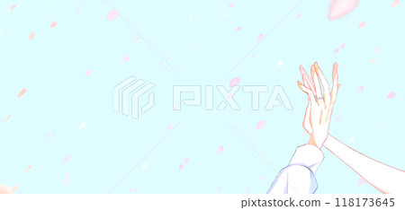 Intertwining hands of a man and a woman wearing rings, cherry blossom storm Intertwining hands of a man and a woman wearing rings, cherry blossom storm 118173645