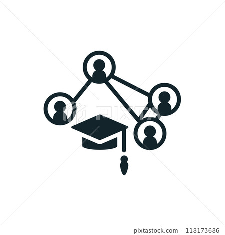 Icon of online education concept with a graduation cap and students 118173686