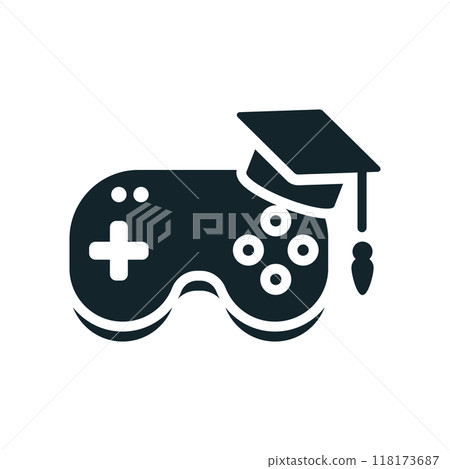 Graduation cap over gamepad representing online learning concept Graduation cap over gamepad representing online learning concept 118173687