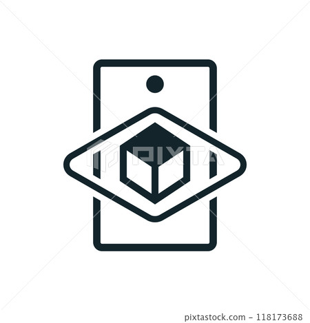 Smartphone displaying a 3d cube for augmented reality learning 118173688