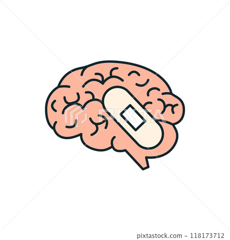 Human brain getting fixed with a band aid representing mental health awareness Human brain getting fixed with a band aid representing mental health awareness 118173712