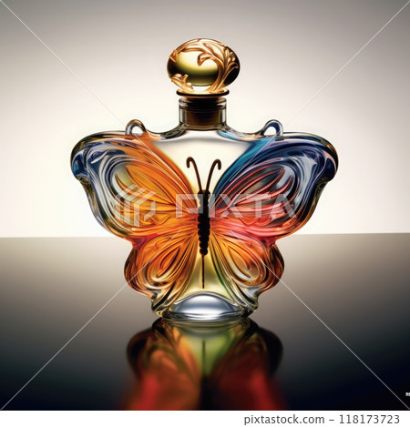 bottle of perfume with a butterfly on a white background. 118173723