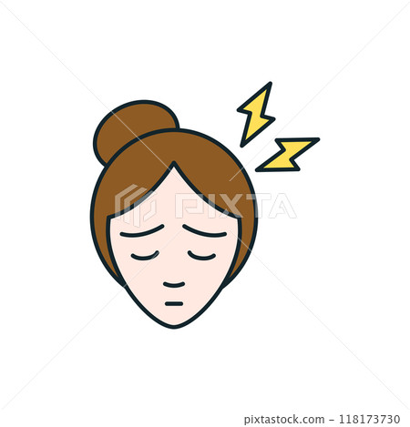 Young woman suffering from strong headache with lightnings migraine symptom Young woman suffering from strong headache with lightnings migraine symptom 118173730