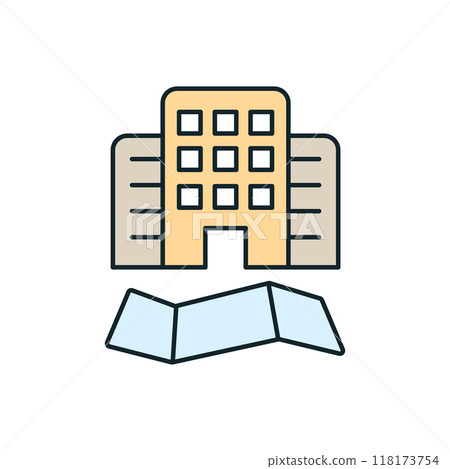 Modern building standing on a city map representing smart city Modern building standing on a city map representing smart city 118173754