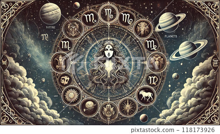 帶有星座和行星符號的設計 帶有星座和行星符號的設計 118173926