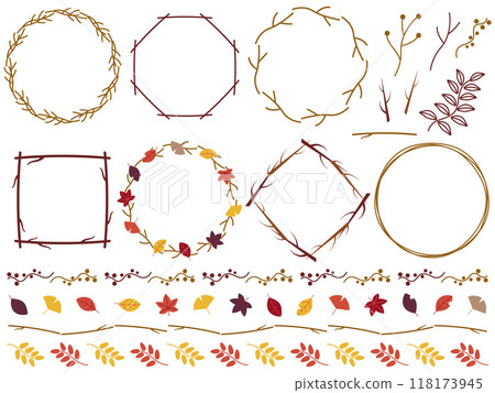 Autumn branches frames and decorations set 118173945