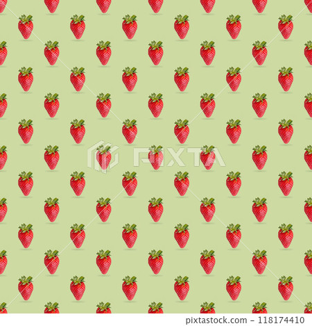 Seamless pattern juicy strawberries on a light green background. Farm ripe healthy berries. Seamless pattern juicy strawberries on a light green background. Farm ripe healthy berries. 118174410