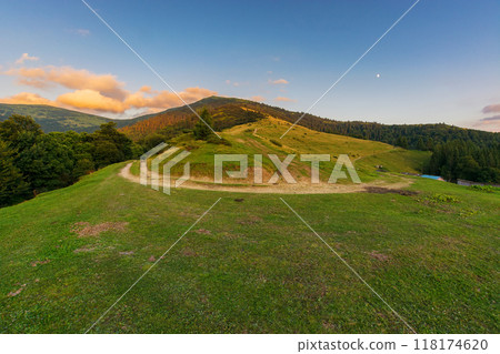 country road in mountains of ukraine. sunny summer scenery at sunset 118174620