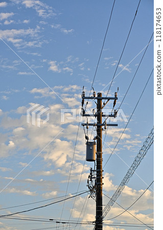 September sky: Landscape with electric poles September sky: Landscape with electric poles 118174653