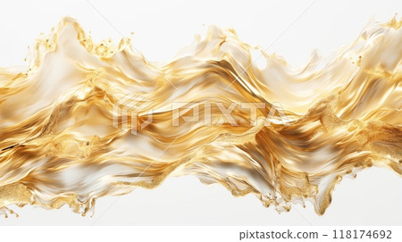 Abstract golden liquid waves on white background. Generative AI 118174692