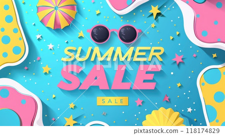 summer sale text on colorful background 118174829