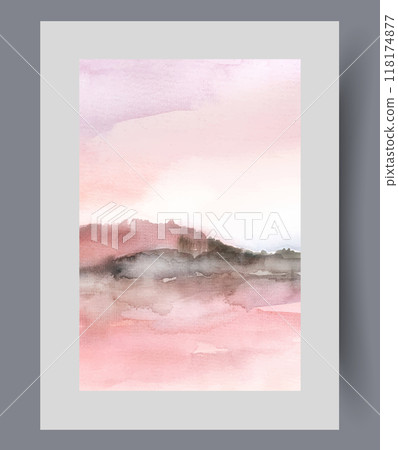 Summer landscape with clear sky of pastel shades over hills, on minimalist artwork Summer landscape with clear sky of pastel shades over hills, on minimalist artwork 118174877