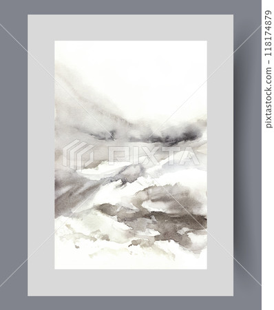 Winter landscape with mountains covered with snow in northern region, with cold snowy climate 118174879
