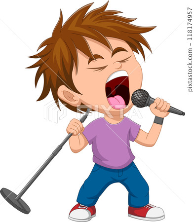 young boy singing rock music 118174957