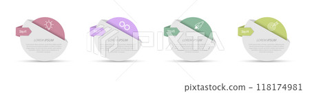 4 stages of development, improvement or training. Infographics with visual action icons for business, finance, project, plan or marketing 118174981