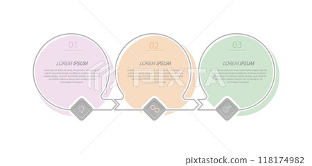3 stages of development, improvement or training. Infographics with visual action icons for business, finance, project, plan or marketing 118174982