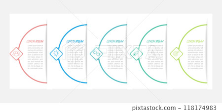 5 stages of development, improvement or training. Infographics with visual action icons for business, finance, project, plan or marketing 118174983