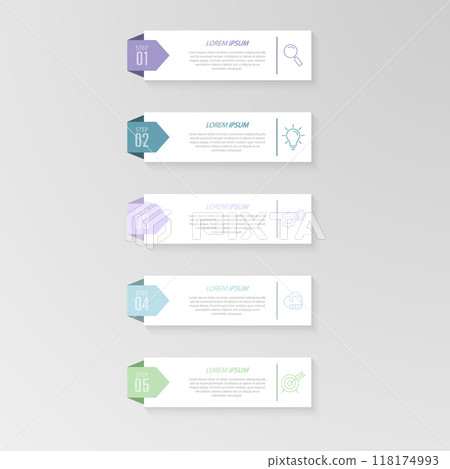 Infographics. 5 stages of development, marketing, workflow or plan. Business strategy with icons. Report and statistics diagram Infographics. 5 stages of development, marketing, workflow or plan. Business strategy with icons. Report and statistics diagram 118174993
