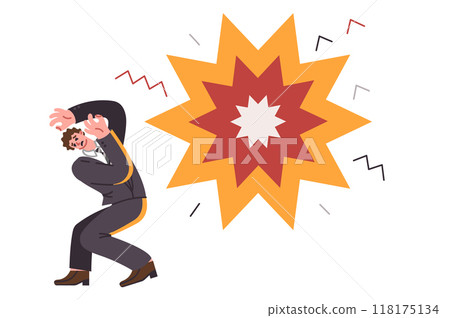 Explosion causes panic in man trying to evade and avoid becoming victim of shrapnel Explosion causes panic in man trying to evade and avoid becoming victim of shrapnel 118175134