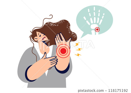 Woman with carpal tunnel syndrome suffers from severe wrist pain and needs treatment 118175192