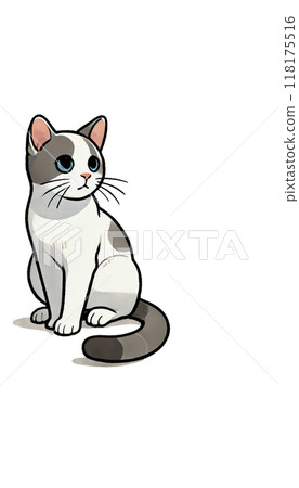 日本短尾貓的彩色影像。它有一條短尾巴,象徵著好運。 日本短尾貓的彩色影像。它有一條短尾巴,象徵著好運。 118175516