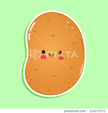 Sticker Potato character. Vector hand drawn cartoon kawaii character illustration icon. Isolated on green background. Potato character concept 118175551