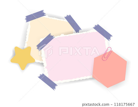 Paper notes stickers. Place for memo messages on paper sheets. Attached with sticky colorful tape on grey background isolated vector illustration 118175667