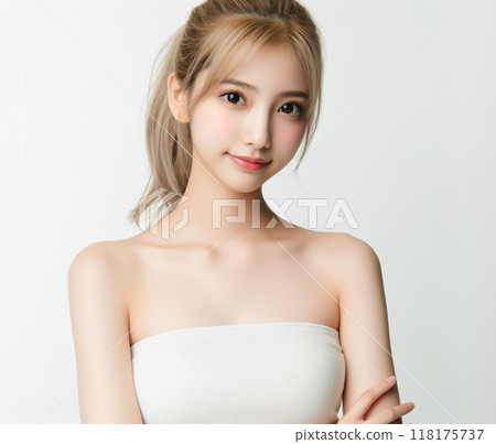 Beautiful woman in white tube top 118175737