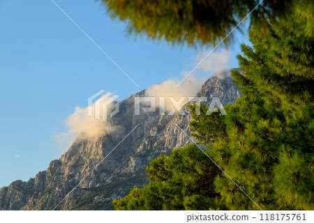 View of the Biokovo mountain range of the Dinaric Alps from Makarska riviera, Adriatic coast of Croatia View of the Biokovo mountain range of the Dinaric Alps from Makarska riviera, Adriatic coast of Croatia 118175761