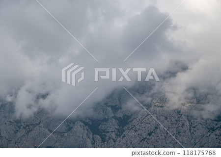 View of the Biokovo mountain range of the Dinaric Alps from Makarska riviera, Adriatic coast of Croatia View of the Biokovo mountain range of the Dinaric Alps from Makarska riviera, Adriatic coast of Croatia 118175768