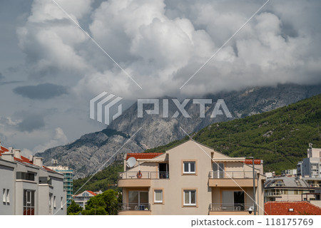 View of the Biokovo mountain range of the Dinaric Alps from Makarska riviera, Adriatic coast of Croatia View of the Biokovo mountain range of the Dinaric Alps from Makarska riviera, Adriatic coast of Croatia 118175769