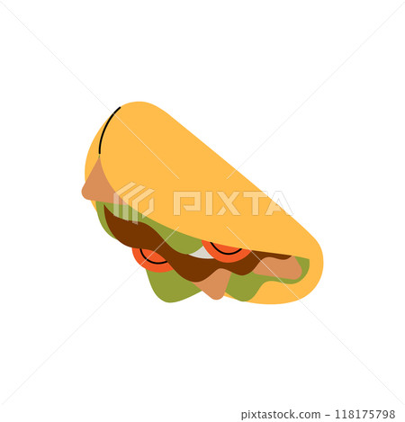Mexican taco. Traditional Mexican street fast food. Vector illustration. 118175798