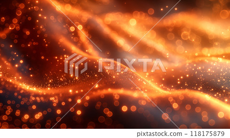 Abstract background with golden glowing particles and flowing textures. Generative AI 118175879