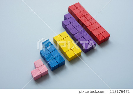 Cubes as segments or distribution by popularity as a symbol of data segmentation or market analysis. 118176471