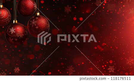 This vibrant red Christmas background features four elegant hanging Christmas balls and delicate snowflakes, creating a festive atmosphere. Generative AI This vibrant red Christmas background features four elegant hanging Christmas balls and delicate snowflakes, creating a festive atmosphere. Generative AI 118176511