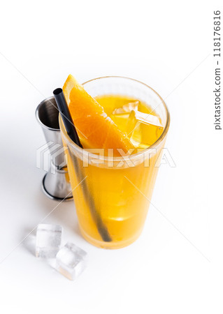 Orange vodka cocktail (screwdriver cocktail) isolated on white background Orange vodka cocktail (screwdriver cocktail) isolated on white background 118176816