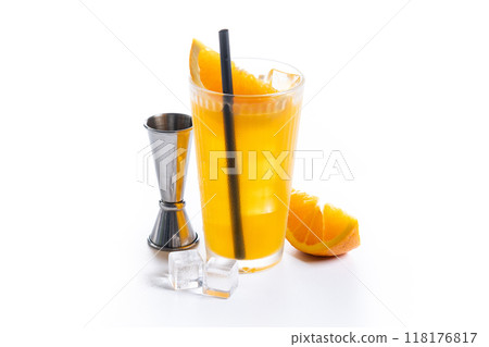 Orange vodka cocktail (screwdriver cocktail) isolated on white background Orange vodka cocktail (screwdriver cocktail) isolated on white background 118176817