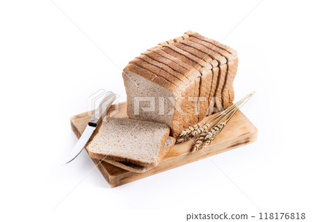 Healthy wholemeal bread slices isolated on white background Healthy wholemeal bread slices isolated on white background 118176818