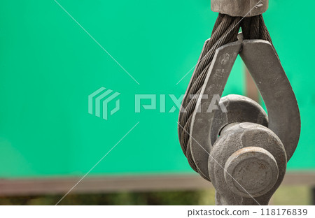 Metal ring and Steel cabling attached to a shackle. 118176839