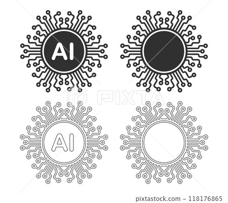 AI Generate icon, Machine learning micropchip symbol, ML icon, Artificial intelligence sign. Vector illustration image. Isolated on white background. AI Generate icon, Machine learning micropchip symbol, ML icon, Artificial intelligence sign. Vector illustration image. Isolated on white background. 118176865