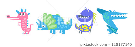 Cute Dinosaur Beast and Animal in Doodle Style Vector Set 118177140