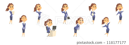 Businesswoman Character in Formal Wear in Various Pose Vector Set Businesswoman Character in Formal Wear in Various Pose Vector Set 118177177