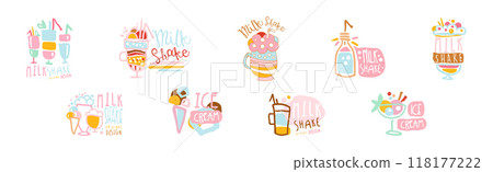 Milk Shake and Ice Cream Logo Original Design Vector Set 118177222
