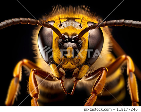Macro photograph of a wasp with detailed features Macro photograph of a wasp with detailed features 118177246
