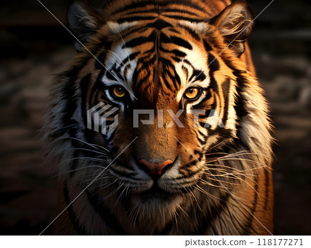 Wild tiger portrait with piercing eyes and fur texture. 118177271