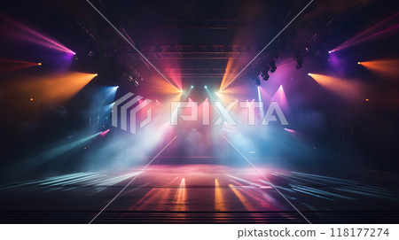 Vibrant stage setup with multi-colored lighting effects 118177274