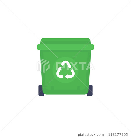 recycle bin on white, green trash container icon recycle bin on white, green trash container icon 118177305