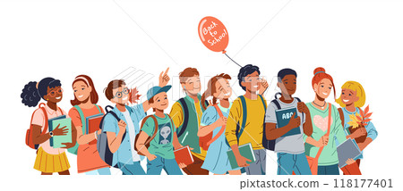 Joyful schoolchildren crowd flat color vector illustration 118177401
