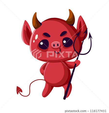 Red devil holding pitchfork flat color vector illustration 118177431