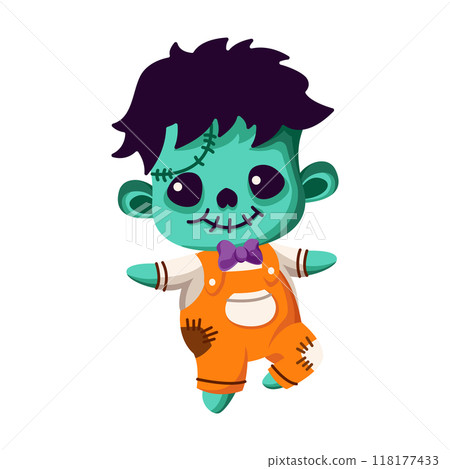 Dancing zombie with bow tie flat color vector illustration 118177433